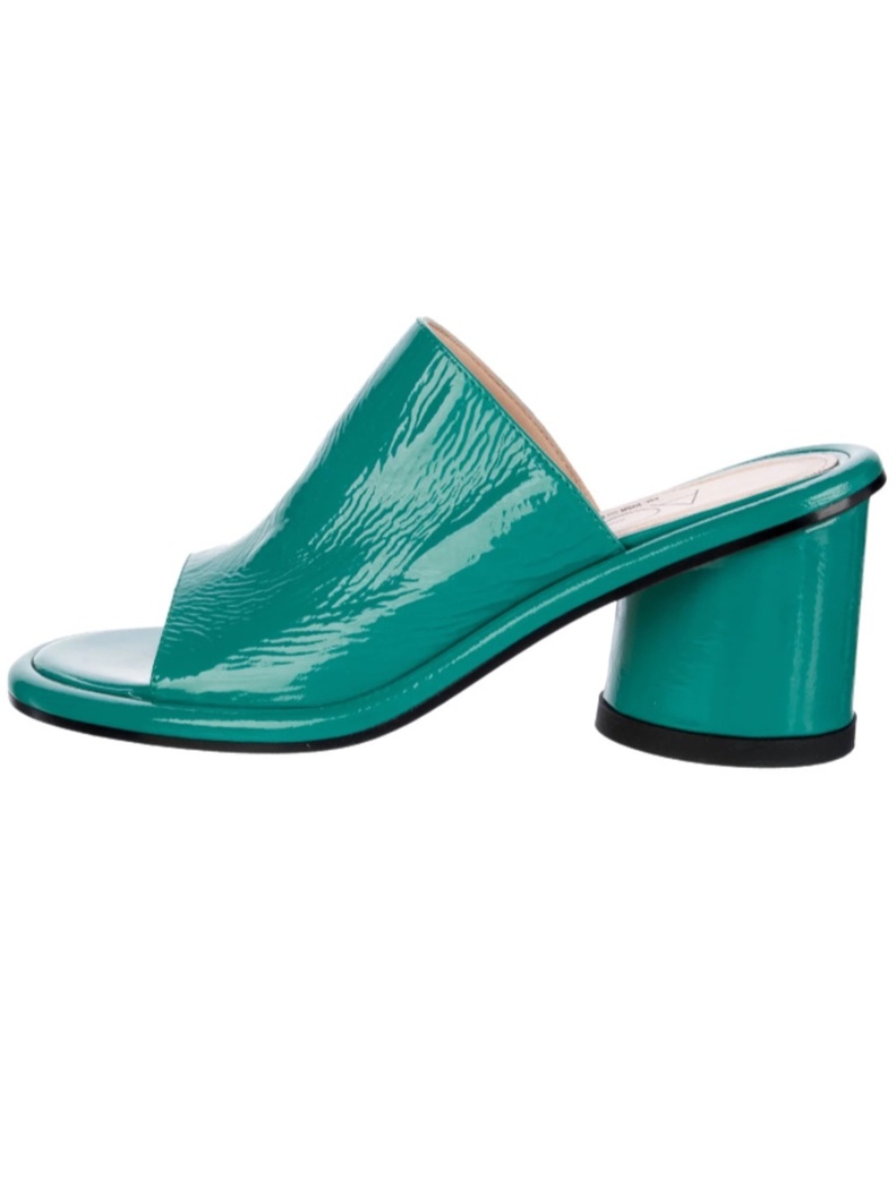 NWT AGL Alison H Slides Blue Patent Leather Block Heel Sandals Shoes Sz 37